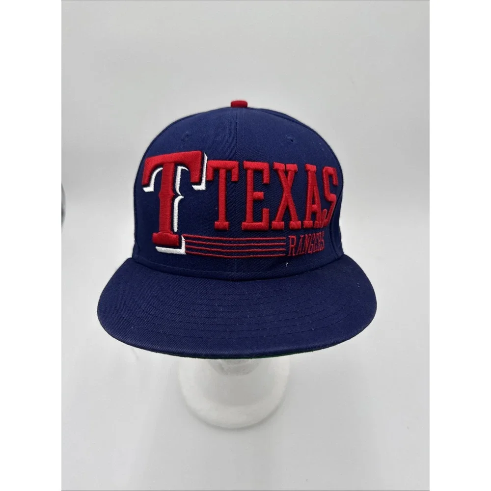 Texas Rangers Hat Cap Snapback Blue New Era 9Fifty Spell‎ Out Logo MLB